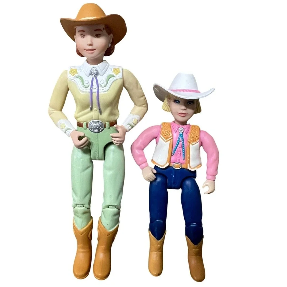 Vintage 2001 Fisher Price Loving Family Cowgirl Dolls Mother Daughter Western